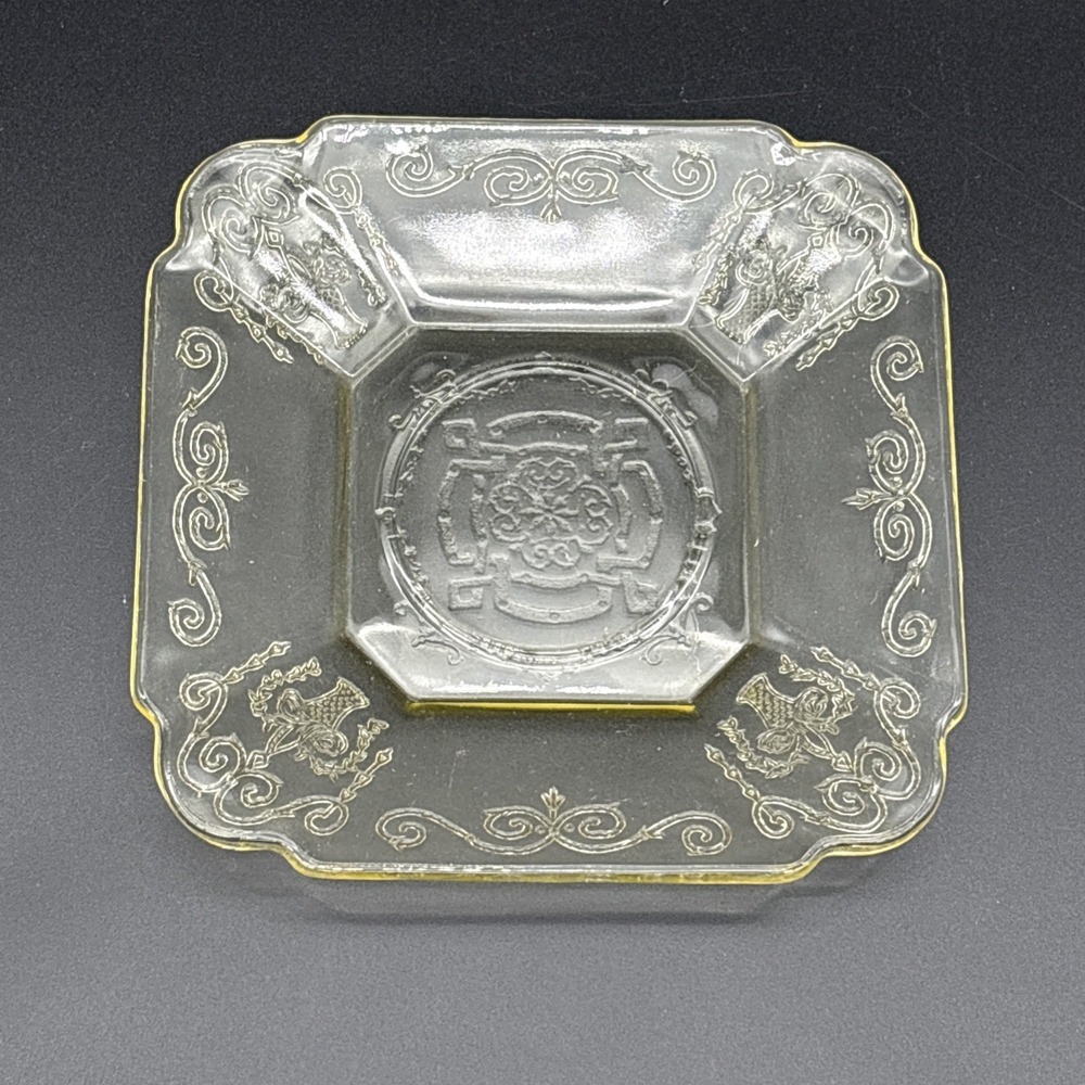 UV Glow Vintage 1930s Indiana Glass "Lorain Basket" Amber Uranium Glass Square